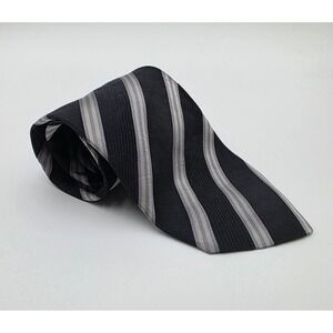 Country Road Men's Silk Tie Made in Italy Black Grey Striped Formal Business